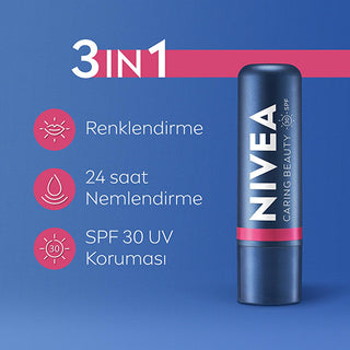 Nivea Tinted Lip Care Balm with SPF30 - Moisturizing, Natural Ingredients, 3-in-1 Formula for Lips & Cheeks - Glamourous Grace