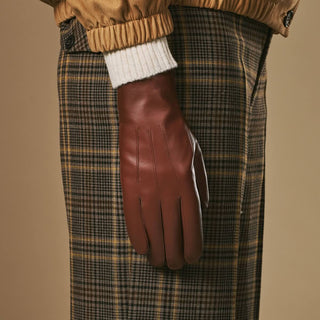 Julietta (brown) - Lambskin leather gloves with plush rabbit fur lining and touchscreen feature - Glamourous Grace