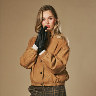 Julietta (black) - Lambskin leather gloves with plush rabbit fur lining and touchscreen feature - Glamourous Grace