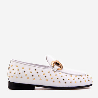 The Jupiter  Shoe White Spike Leather  Bit Dress Loafer Limited Edition Women  Shoe - Glamourous Grace