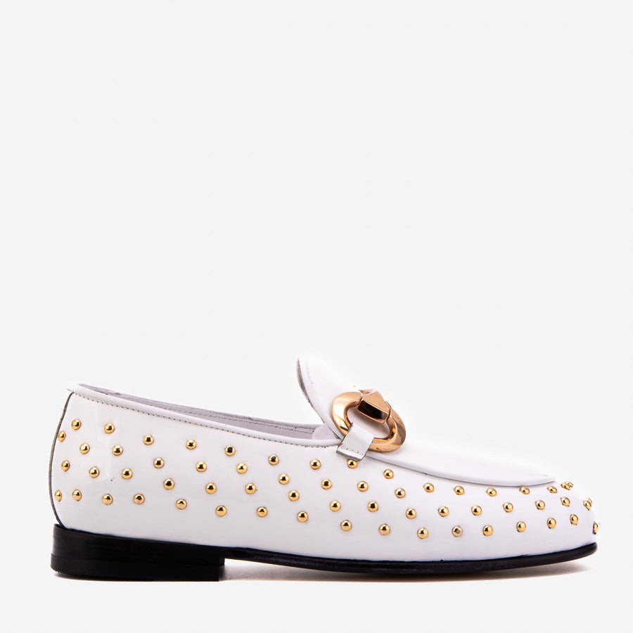 The Jupiter  Shoe White Spike Leather  Bit Dress Loafer Limited Edition Women  Shoe - Glamourous Grace