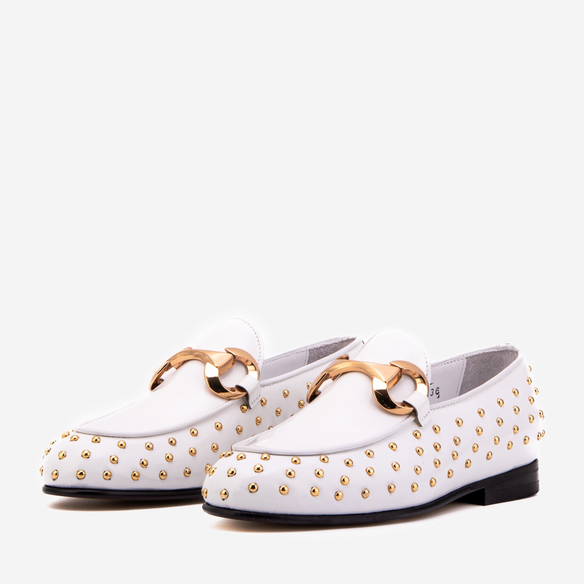 The Jupiter  Shoe White Spike Leather  Bit Dress Loafer Limited Edition Women  Shoe - Glamourous Grace