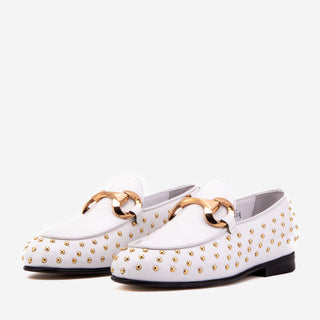 The Jupiter  Shoe White Spike Leather  Bit Dress Loafer Limited Edition Women  Shoe - Glamourous Grace