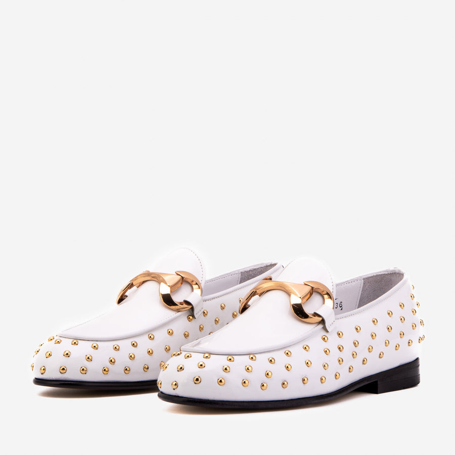 The Jupiter  Shoe White Spike Leather  Bit Dress Loafer Limited Edition Women  Shoe - Glamourous Grace