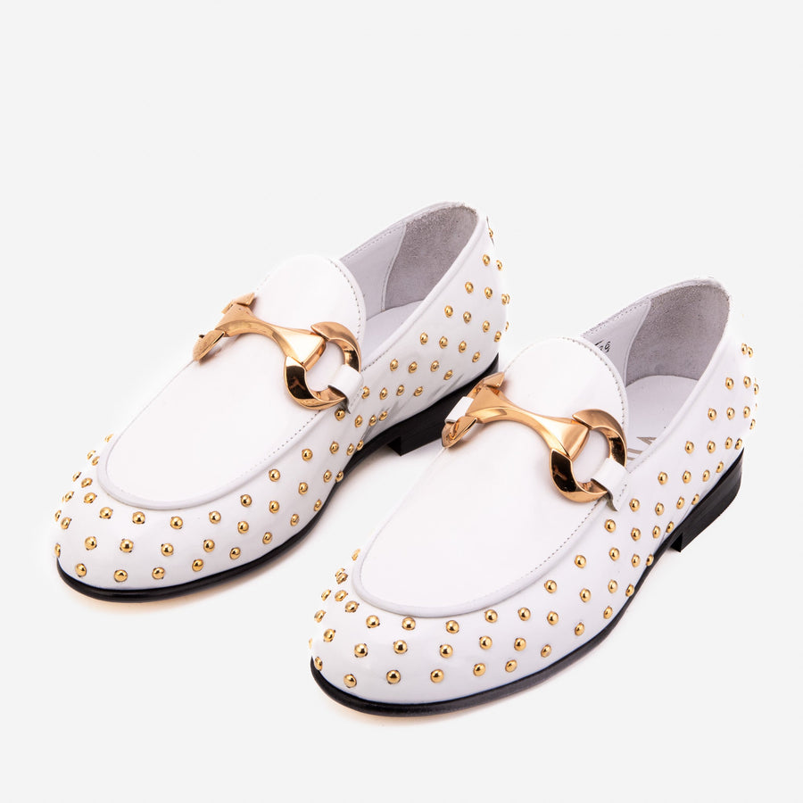 The Jupiter  Shoe White Spike Leather  Bit Dress Loafer Limited Edition Women  Shoe - Glamourous Grace