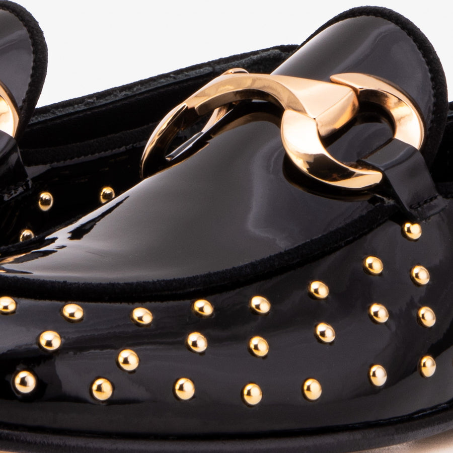 The Jupiter  Shoe Black Spike Leather  Bit Dress Loafer Limited Edition Women  Shoe - Glamourous Grace