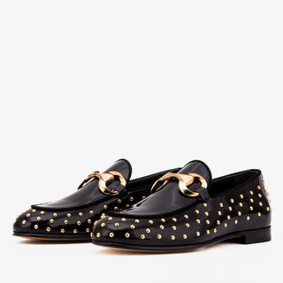 The Jupiter  Shoe Black Spike Leather  Bit Dress Loafer Limited Edition Women  Shoe - Glamourous Grace