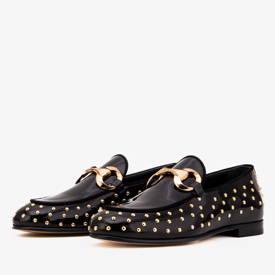 The Jupiter  Shoe Black Spike Leather  Bit Dress Loafer Limited Edition Women  Shoe - Glamourous Grace