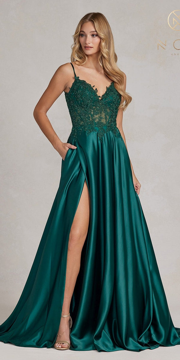 Nox Anabel K1121 Floor Length A-line Formal Gown with Pockets - Glamourous Grace