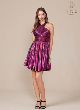 Nox Anabel K822 Short Halter Top Pleated Homecoming Dress