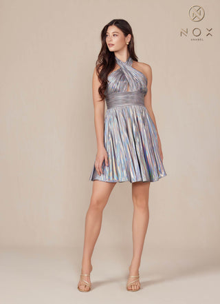 Nox Anabel K822 Short Halter Top Pleated Homecoming Dress