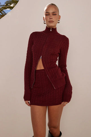 Katarina Black Cherry Long Sleeve Knit Top - Glamourous Grace