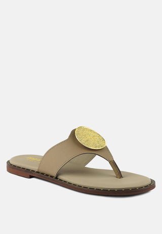 Kathleen Buckle Embellished Slip On Thong Sandals