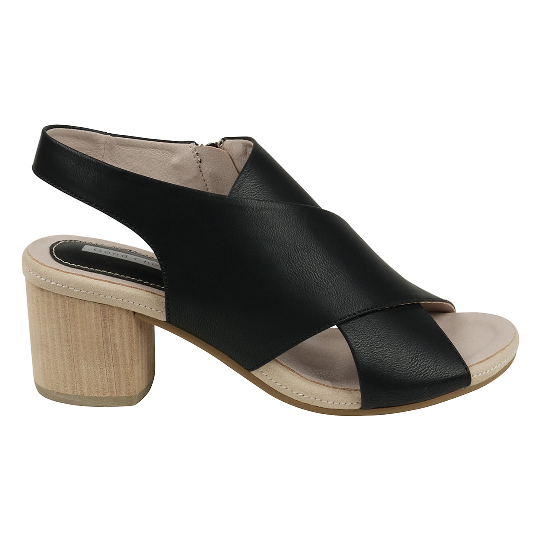 Keefa Black Cross Strap Slingback Heeled Sandals - Glamourous Grace