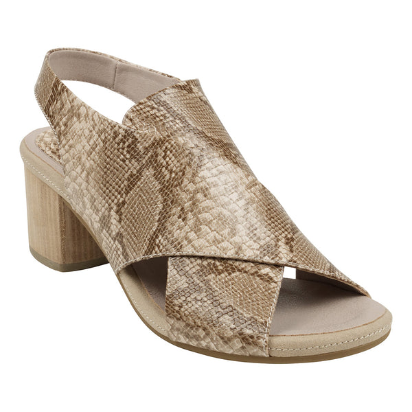 Keefa Snake/Beige Cross Strap Slingback Heeled Sandals - Glamourous Grace