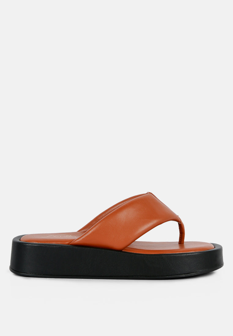 Rosette Faux Leather Wide Thong Flats - Glamourous Grace