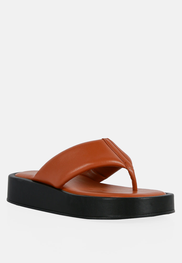 Rosette Faux Leather Wide Thong Flats - Glamourous Grace
