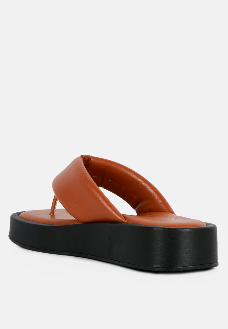 Rosette Faux Leather Wide Thong Flats - Glamourous Grace