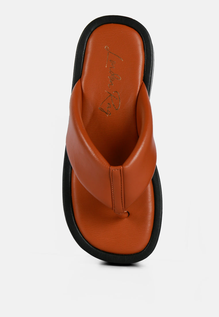 Rosette Faux Leather Wide Thong Flats - Glamourous Grace