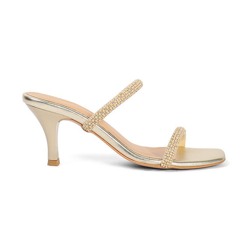 Evara - Gold Kitten Heels - Glamourous Grace