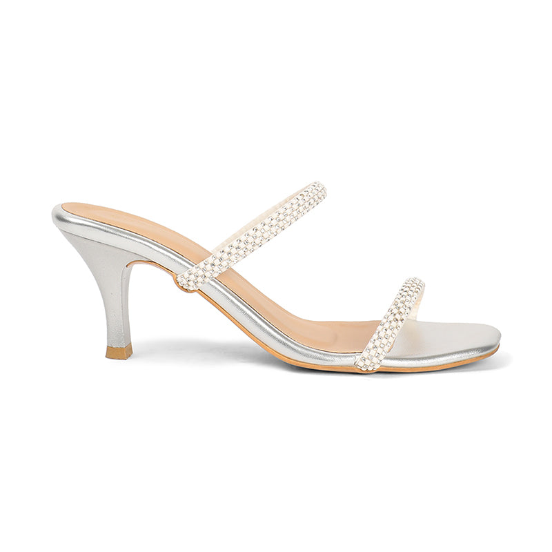 Evara - Silver Kitten Heels - Glamourous Grace