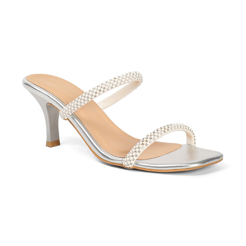 Evara - Silver Kitten Heels - Glamourous Grace