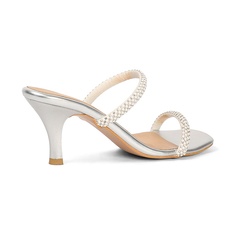 Evara - Silver Kitten Heels - Glamourous Grace