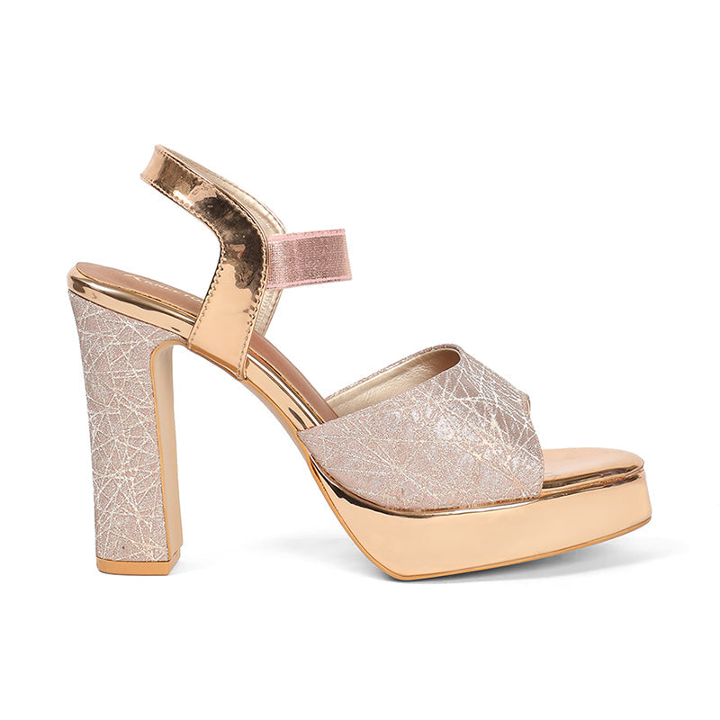 Campbell - Rose Gold Block Heels - Glamourous Grace