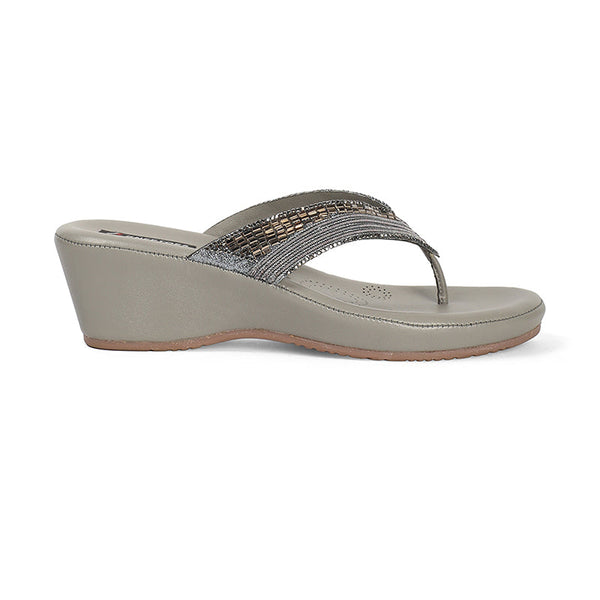 Bexley- Grey Thong Wedges - Glamourous Grace