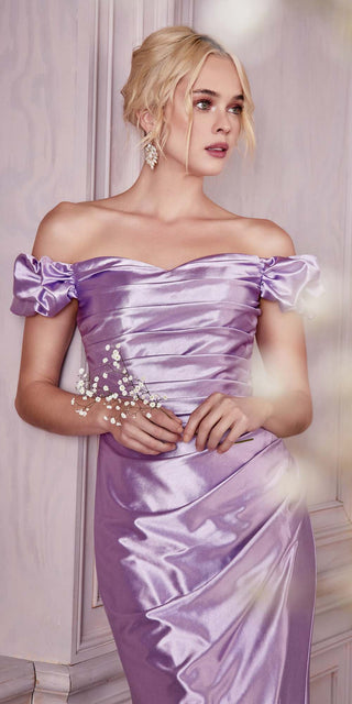 Cinderella Divine KV1056 Fitted Gathered Satin Gown