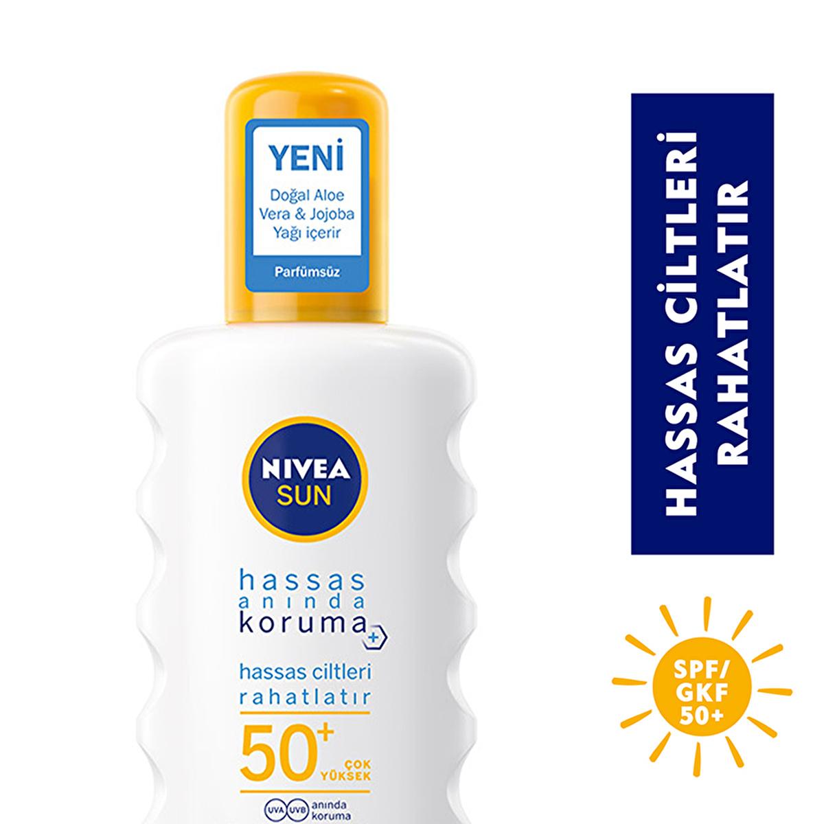 Nivea Sun SPF 50+ Sensitive Immediate Protection Sunscreen Spray: Fragrance-Free, High UVA/UVB Defense for Delicate Skin - Water Resistant - Glamourous Grace