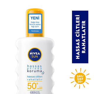 Nivea Sun SPF 50+ Sensitive Immediate Protection Sunscreen Spray: Fragrance-Free, High UVA/UVB Defense for Delicate Skin - Water Resistant - Glamourous Grace