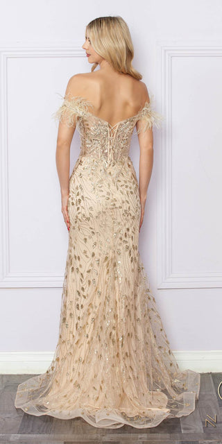 Nox Anabel L1255 Long Embroidered Glitter Applique Fitted Gown