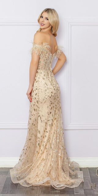 Nox Anabel L1255 Long Embroidered Glitter Applique Fitted Gown