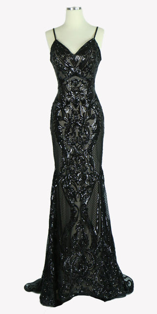 CLEARANCE - Aspeed L1982 Long Sequins Navy Blue Evening Gown V-Neck (Size XS)