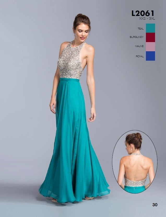 CLEARANCE - Aspeed L2061 A-line Long Formal Dress Halter Open-Back (Size XXS) - Glamourous Grace