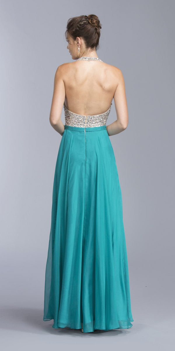 CLEARANCE - Aspeed L2061 A-line Long Formal Dress Halter Open-Back (Size XXS) - Glamourous Grace