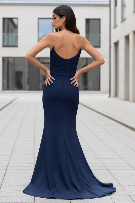Daris Gown - Navy - Cat-Eye Scoop Neckline Dress - Glamourous Grace