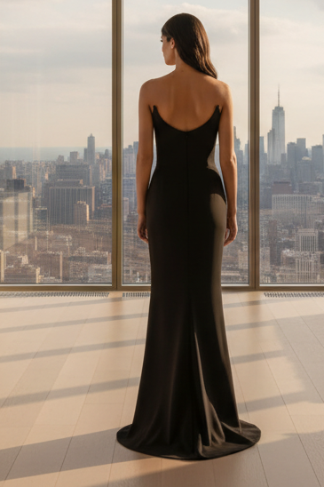Daris Gown - Black - Cat-Eye Scoop Neckline Dress - Glamourous Grace