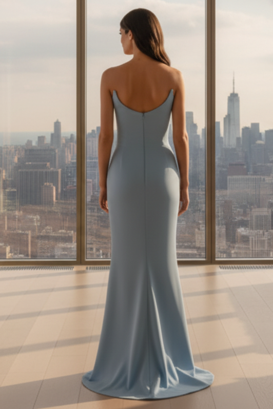 Daris Gown - Light Blue - Cat-Eye Scoop Neckline Dress - Glamourous Grace