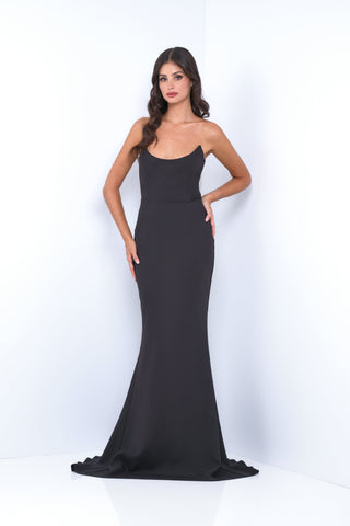 Daris Gown - Black - Cat-Eye Scoop Neckline Dress - Glamourous Grace