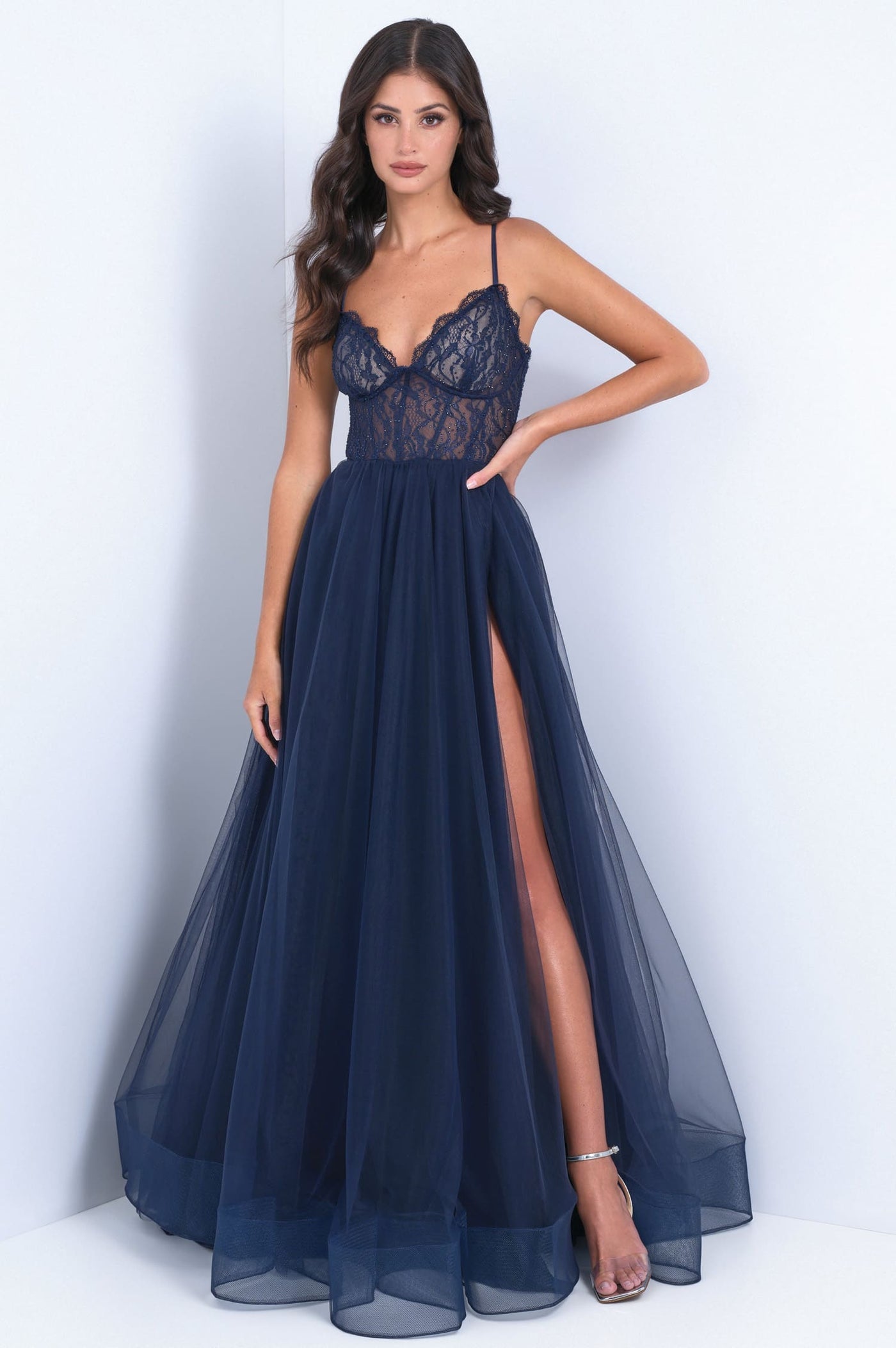 Dani Gown - Navy - Lace & Tulle A-line Dress - Glamourous Grace
