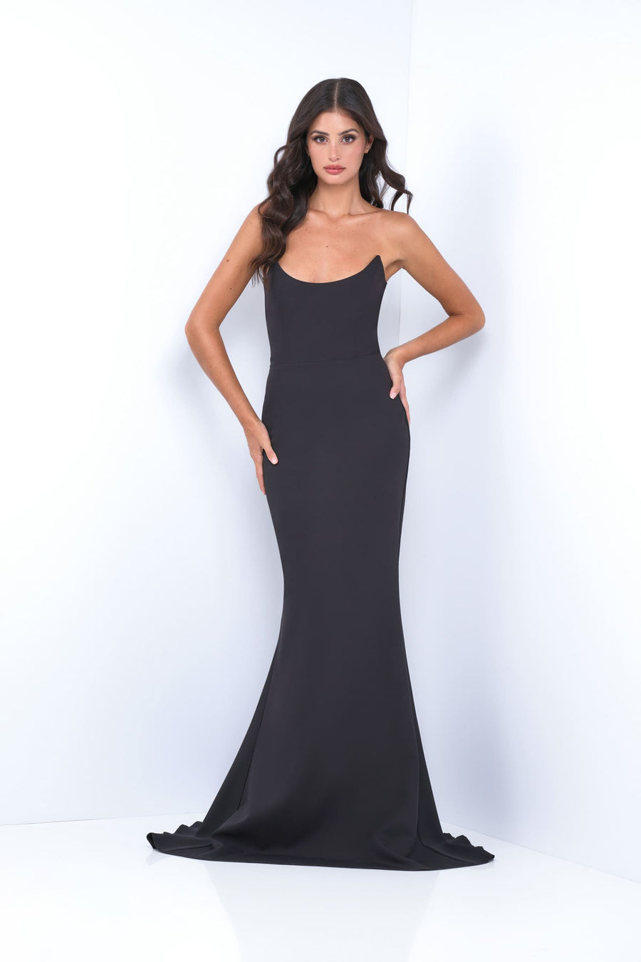 Daris Gown - Black - Cat-Eye Scoop Neckline Dress - Glamourous Grace