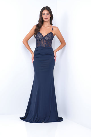 Misha Open Back Fitted Gown | Navy - Glamourous Grace