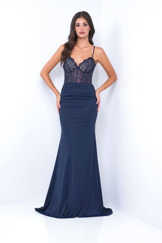 Misha Gown - Navy - Fitted Dress With Open Back - Glamourous Grace