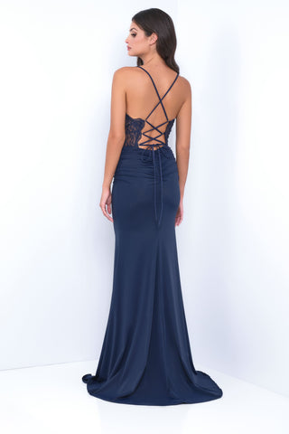 Misha Gown - Navy - Fitted Dress With Open Back - Glamourous Grace