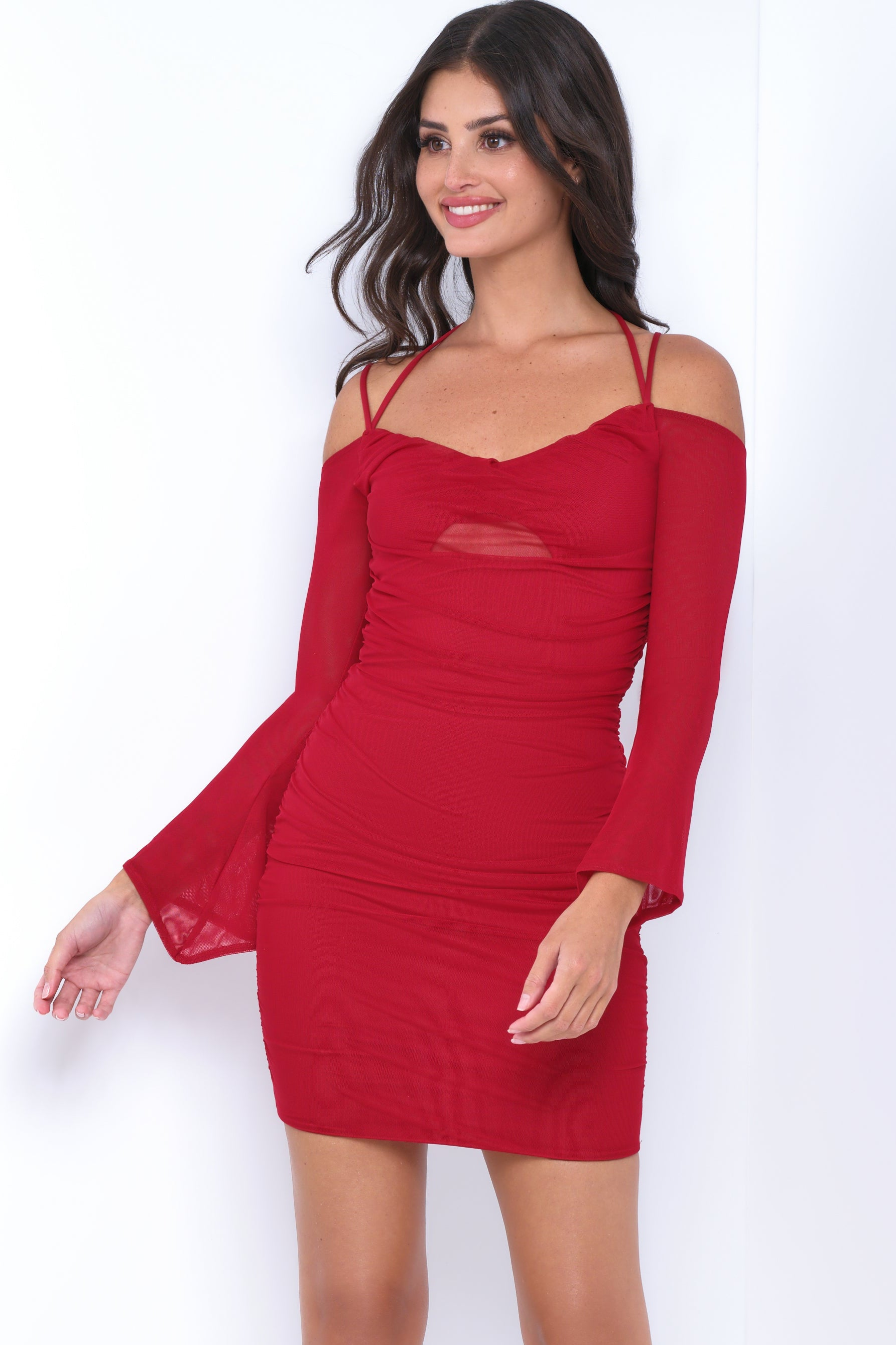Zoe Mini Dress - Deep Red - Long Sleeve Short Dress - FINAL SALE - Glamourous Grace