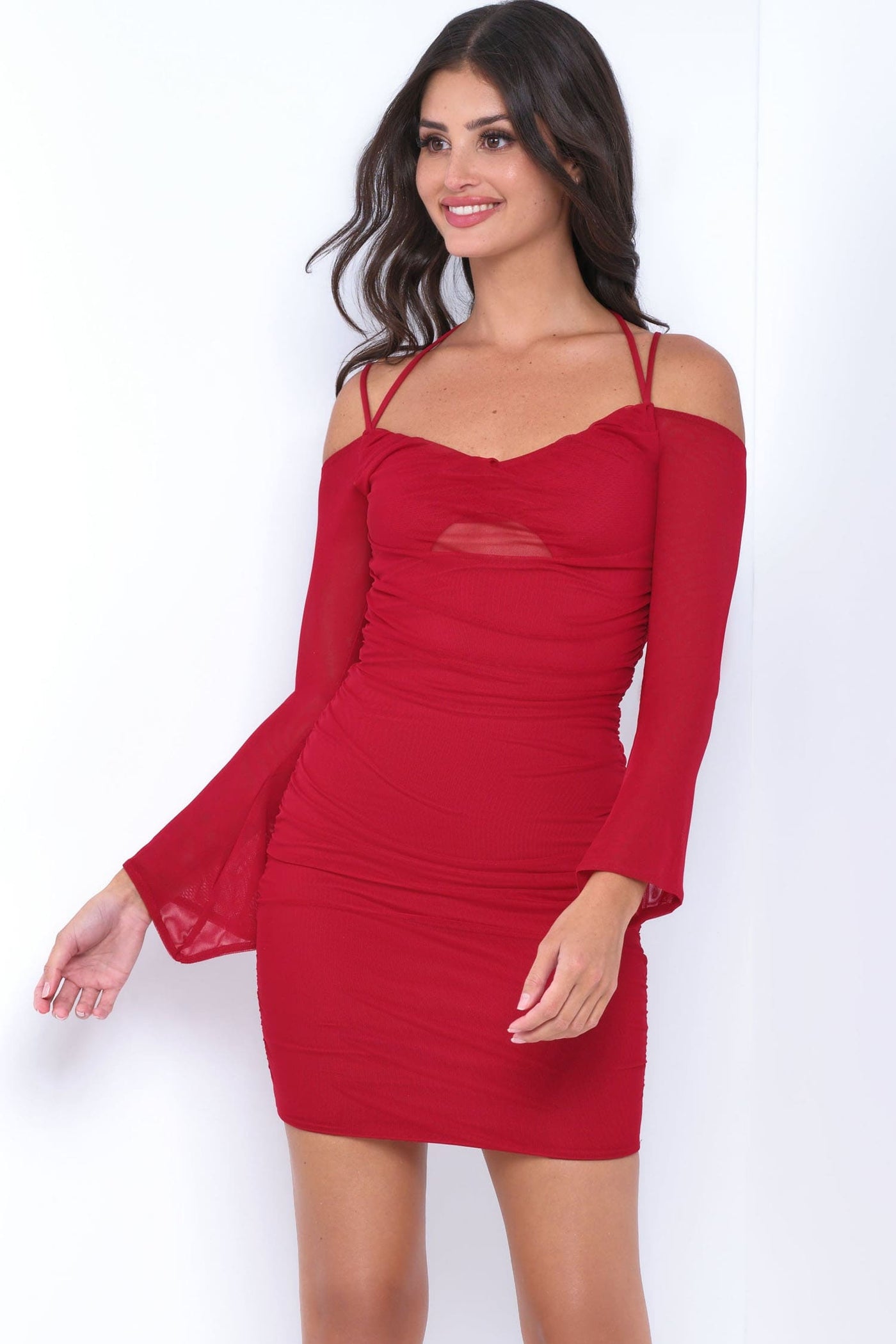 Zoe Mini Dress - Deep Red - Long Sleeve Short Dress - FINAL SALE - Glamourous Grace