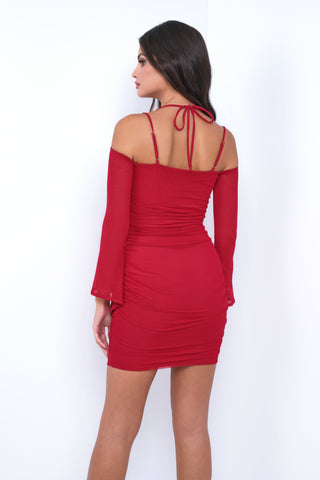 Zoe Mini Dress - Deep Red - Long Sleeve Short Dress - FINAL SALE - Glamourous Grace