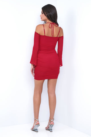 Zoe Mini Dress - Deep Red - Long Sleeve Short Dress - FINAL SALE - Glamourous Grace